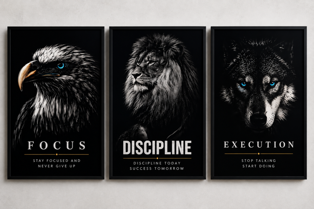 Focus Discipline Execution – 3 Piece Motivational Wall Art Set