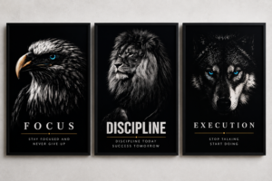 Focus Discipline Execution – 3 Piece Motivational Wall Art Set