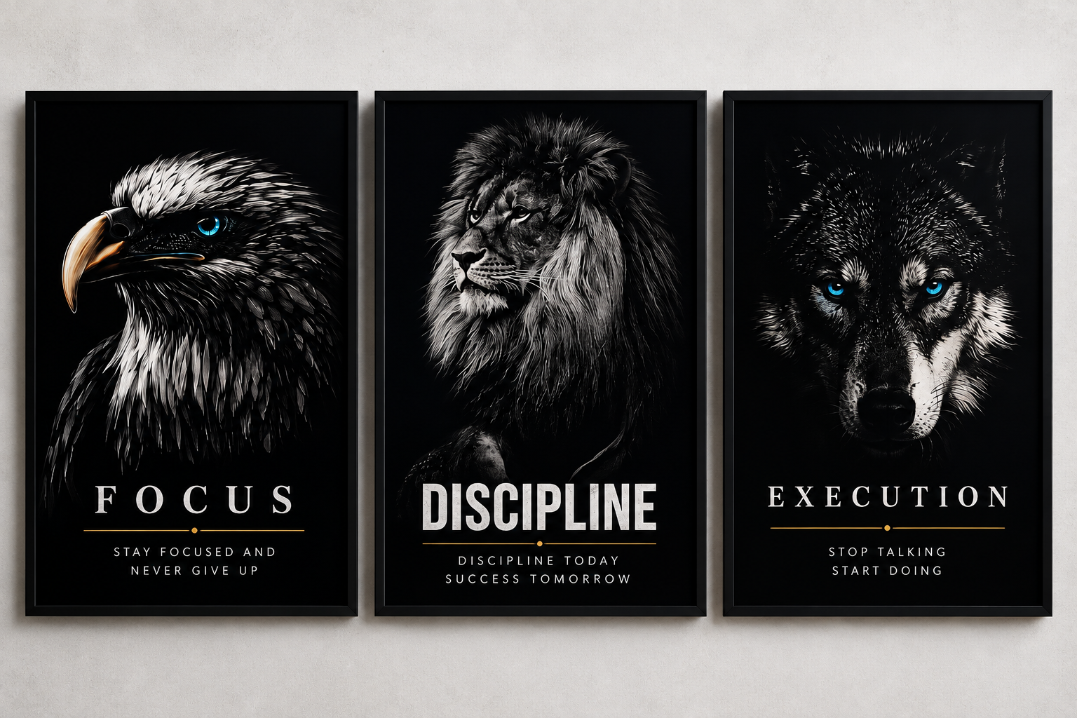 Focus Discipline Execution – 3 Piece Motivational Wall Art Set